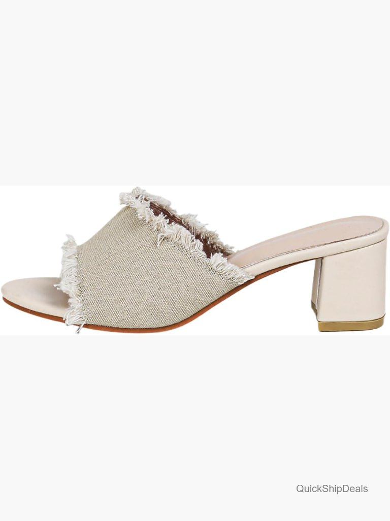 Linen Peep Toe Slip-On High Heel Sandals With Chunky Block Heel